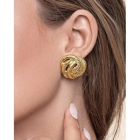 SNGIA 18K Gold Plated Spiral Leaf Dangle Earrings for Women, Textured Statement Drop Style