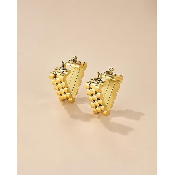 SNGIA 18K Gold Plated Triangle Hoop Earrings for Women, Chunky Triple Layer Hinged Hoops