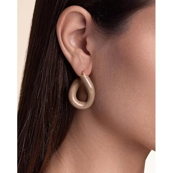SNGIA 18K Gold Plated Brown Beige Enamel Resin Twist Teardrop Hoop Earrings for Women