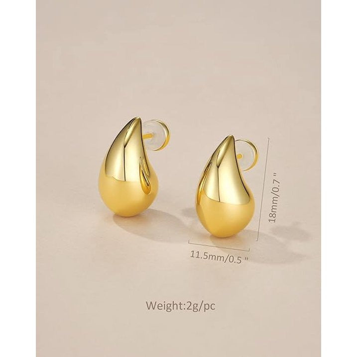 SNGIA 18K Gold Plated Teardrop Stud Earrings, Chunky Water Drop Design, 3 Sizes for Women