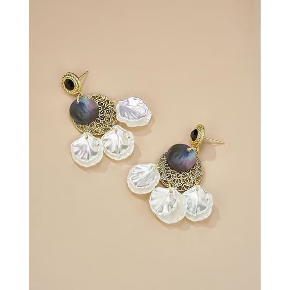 SNGIA 18K Gold Plated Floral Dangle Earrings for Women, Two Tone Boho Statement Drop Earrings