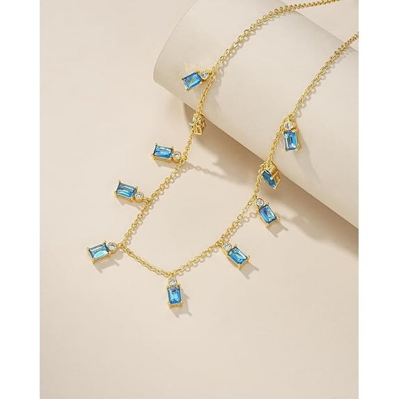SNGIA 18K Gold Plated Teal Rectangular Stone Dangle Choker Necklace for Women