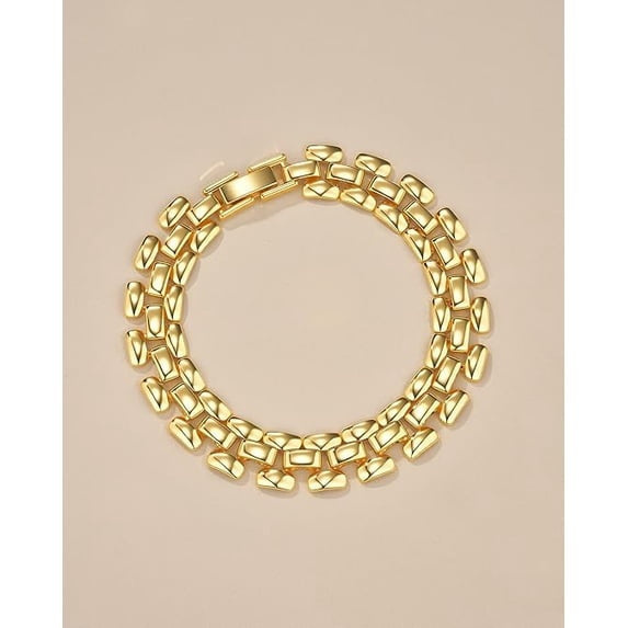 Chunky 18K Gold Plated Link Chain Bracelet for Women Textured Ribbed Statement Jewelry