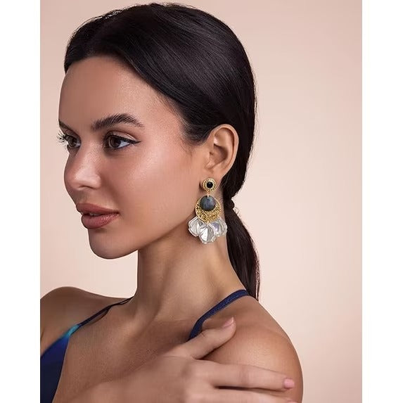 SNGIA 18K Gold Plated Floral Dangle Earrings for Women, Two Tone Boho Statement Drop Earrings