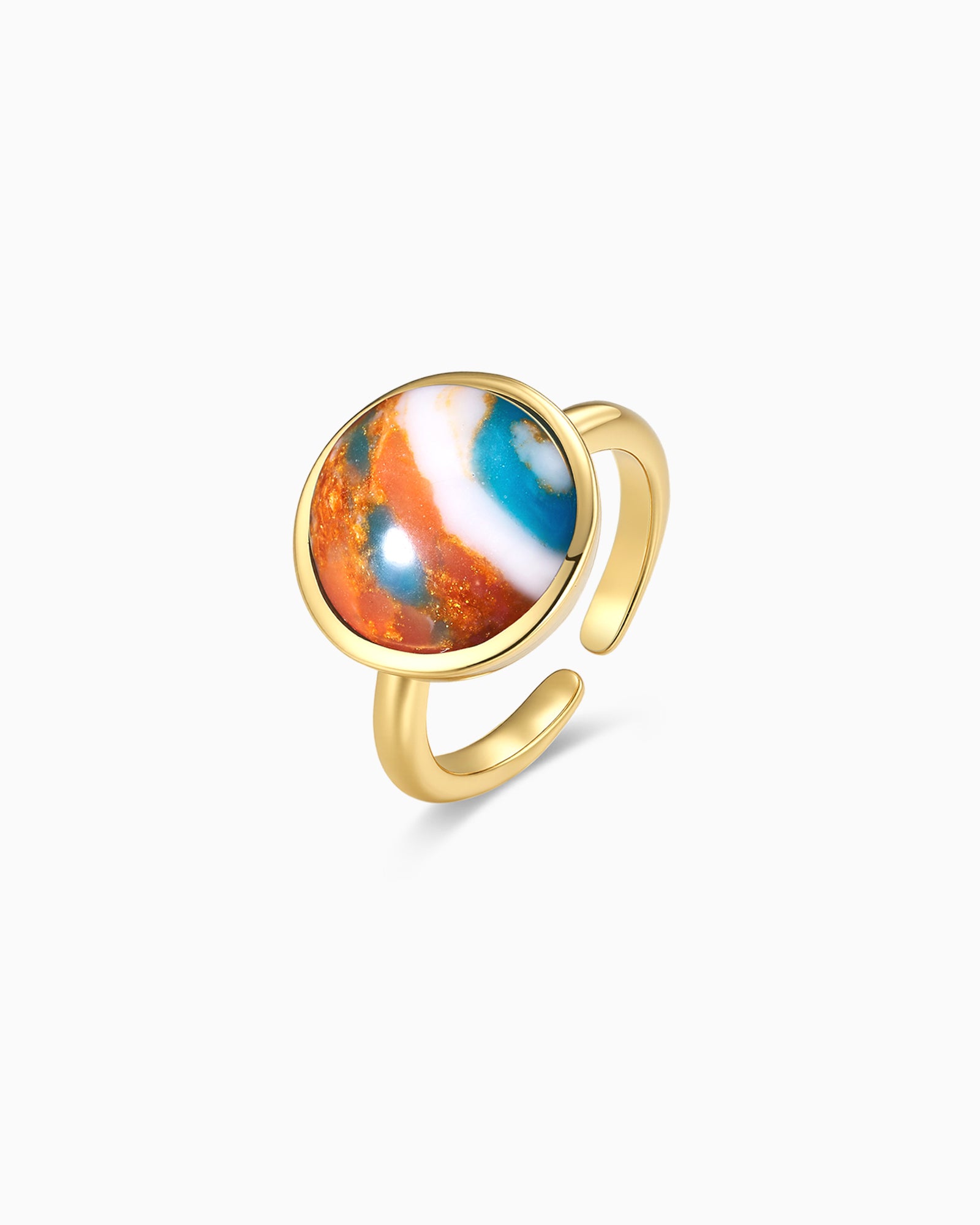 Gold Copper Turquoise Adjustable Ring