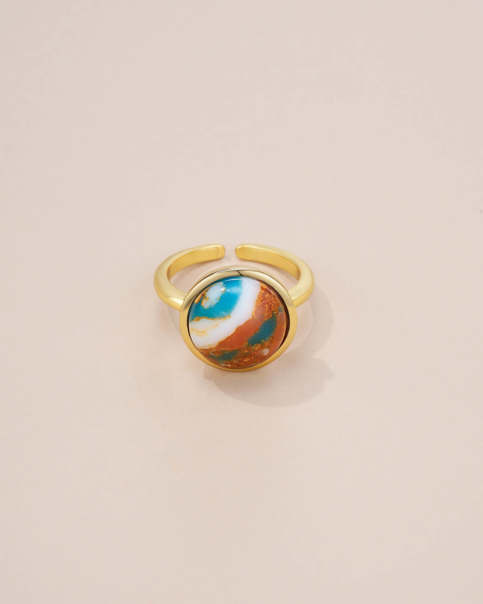 Gold Copper Turquoise Adjustable Ring