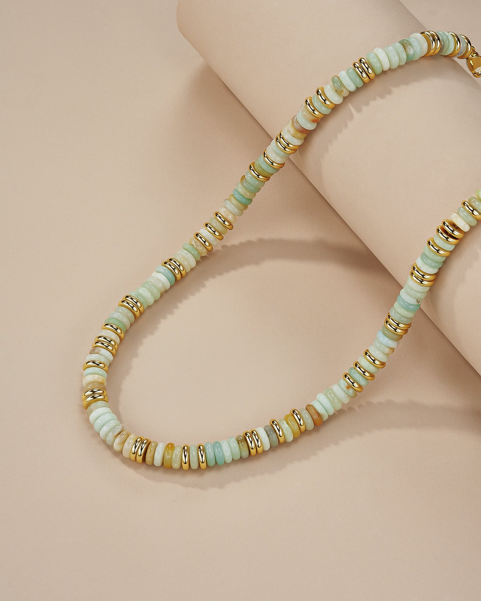 Gold Natural Stone Bead Necklace - Mist