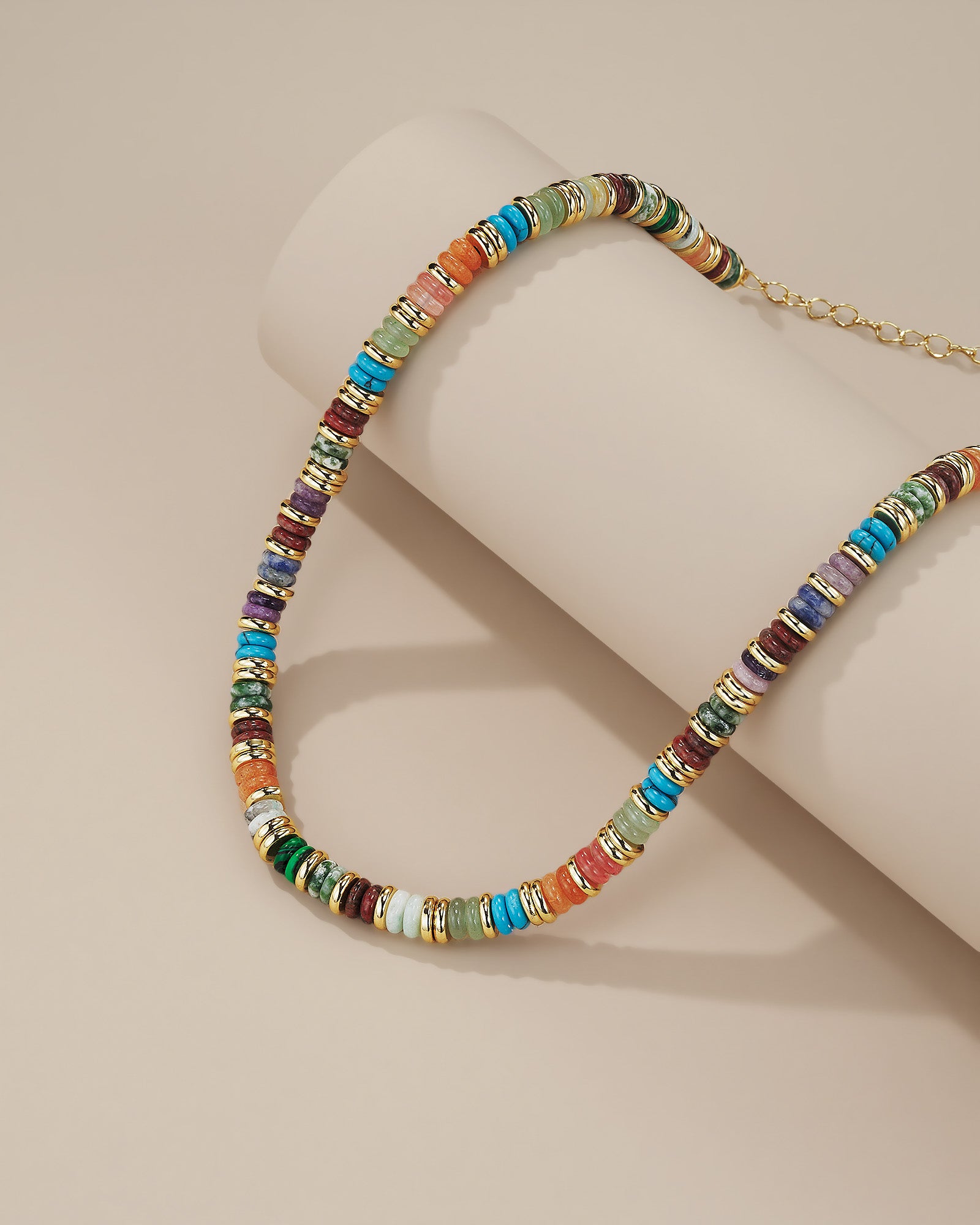 Natural Stone Style Bead Necklace In Gold Tone Earth Color