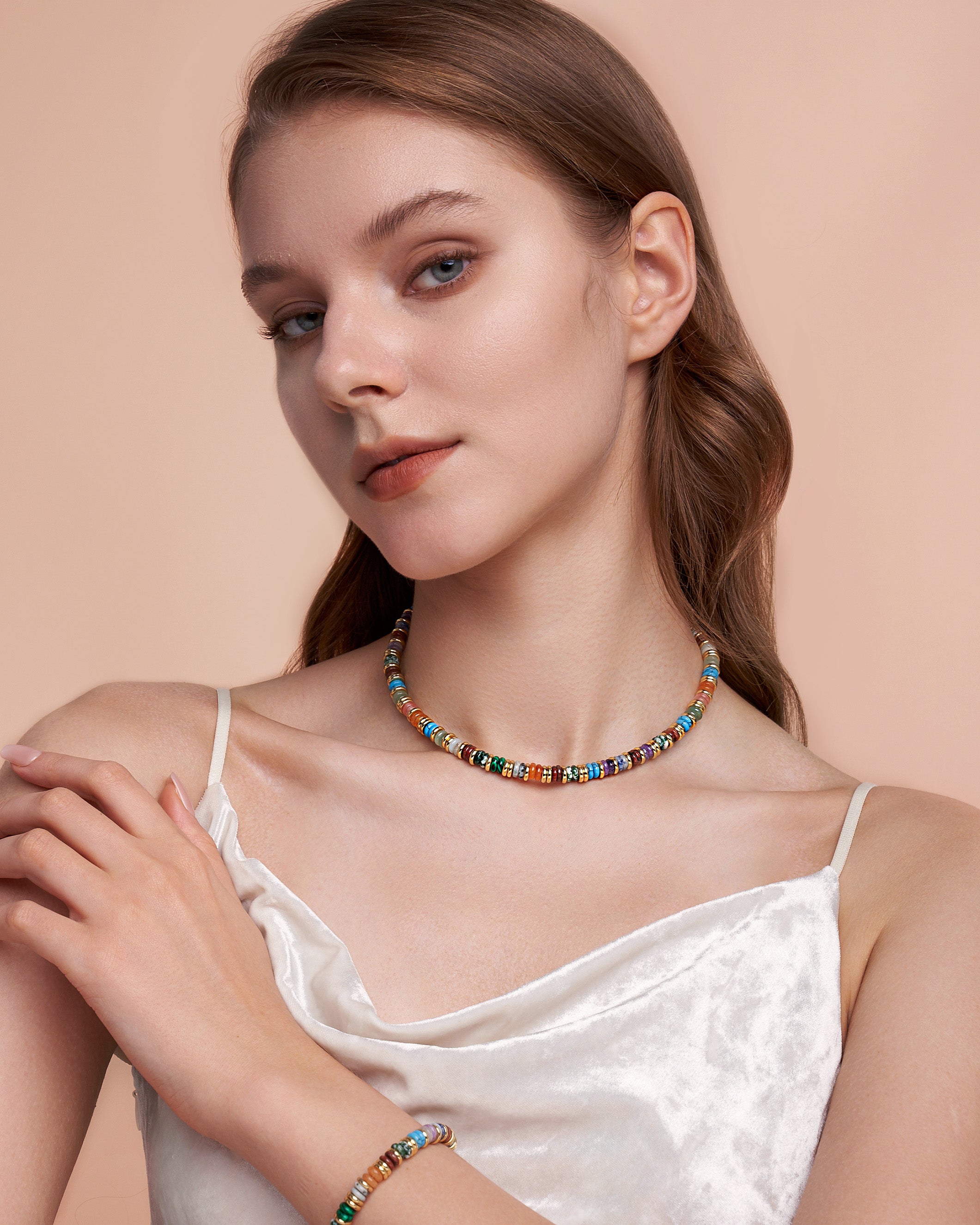 Gold Natural Stone Bead Necklace - Earth