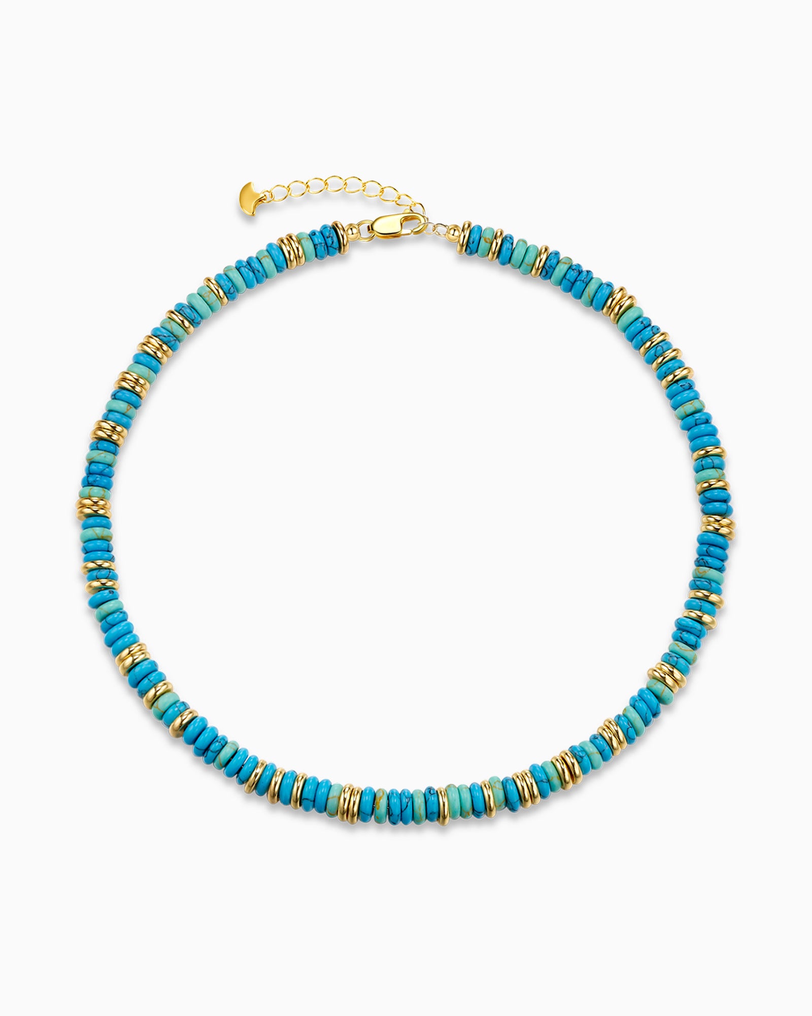 Gold Natural Stone Bead Necklace - Turquoise