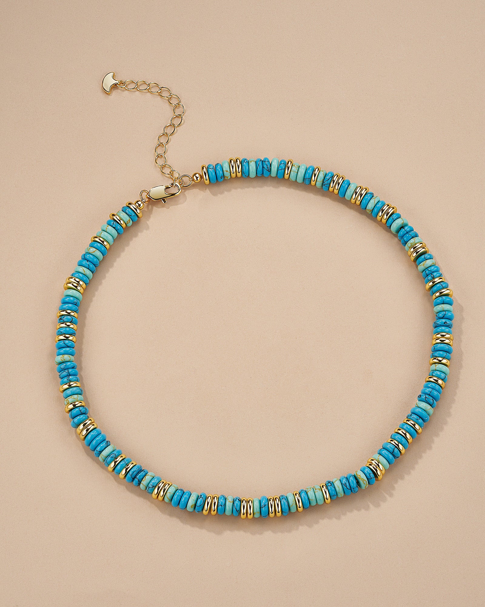 Gold Natural Stone Bead Necklace - Turquoise