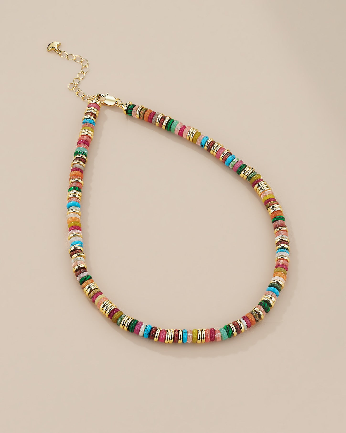 Natural Stone Style Bead Necklace In Gold Tone Candy Color