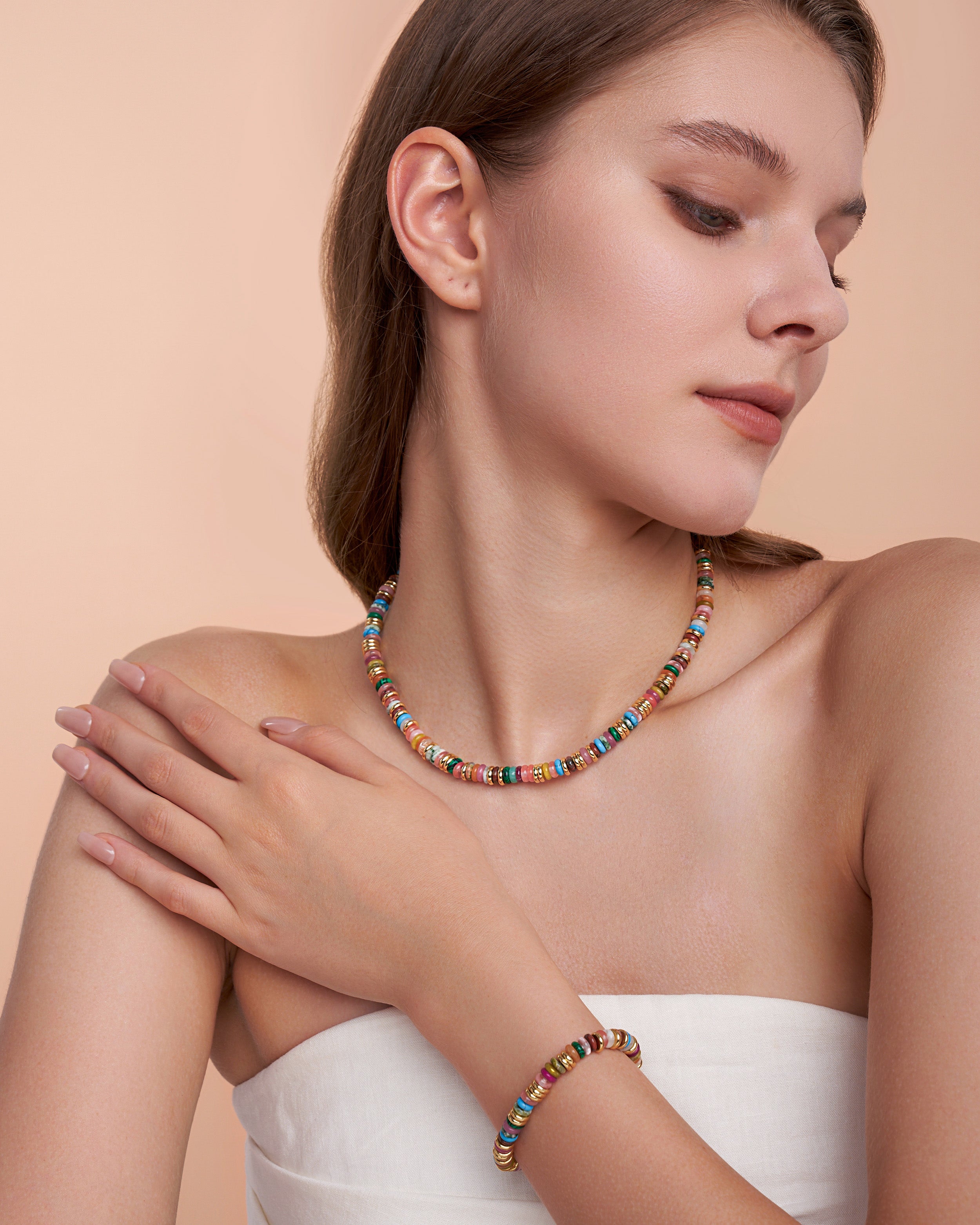 Gold Natural Stone Bead Necklace - Candy