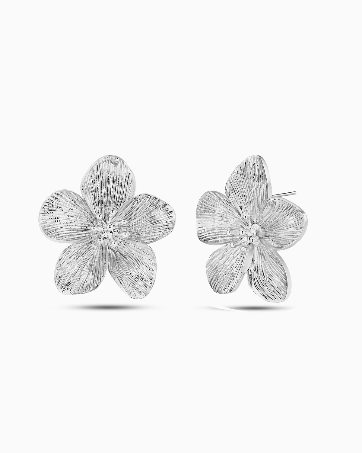 Blooming Floral Earrings In Silver Tone