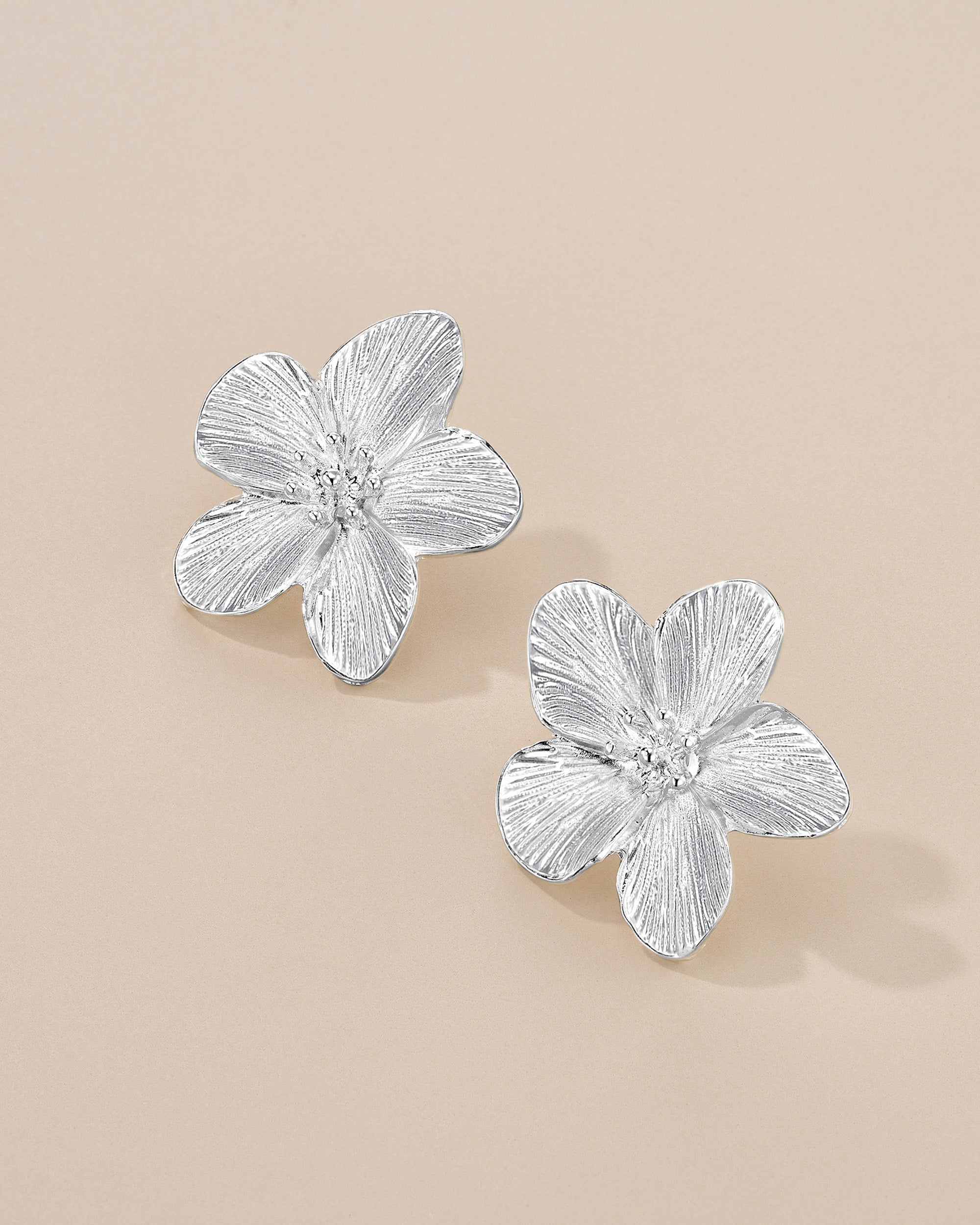 Blooming Floral Earrings In Silver Tone