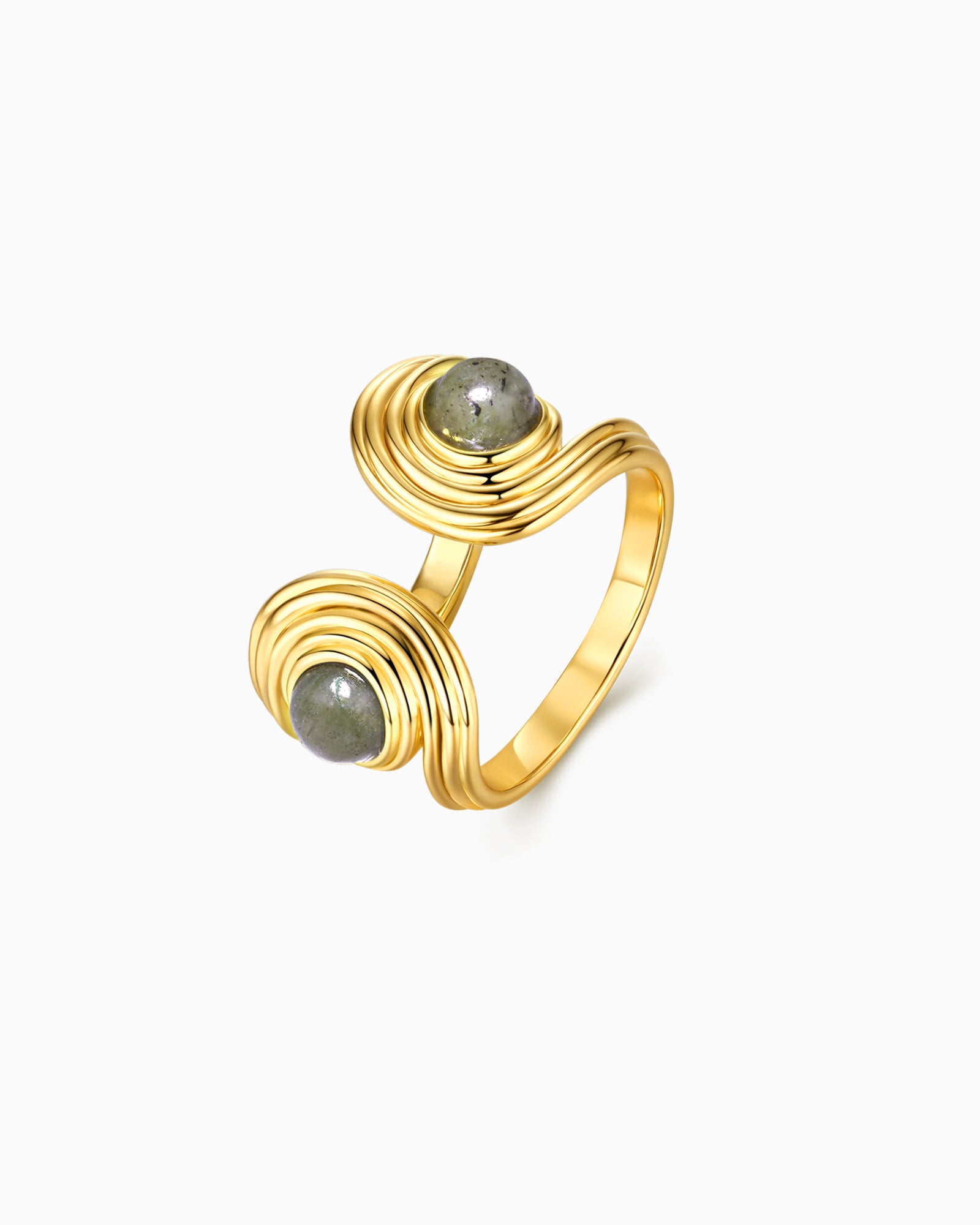 Gold Labradorite Gemstone Gold Open Cuff Adjustable Ring