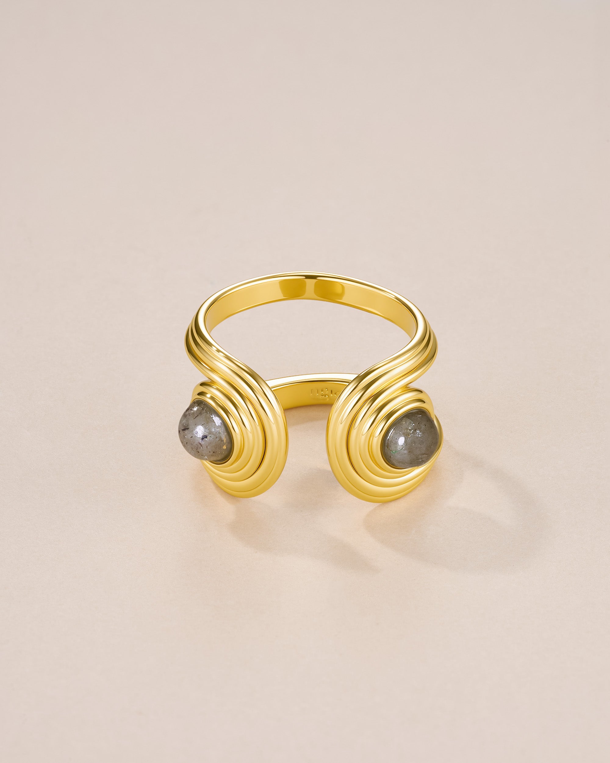 Gold Labradorite Gemstone Gold Open Cuff Adjustable Ring