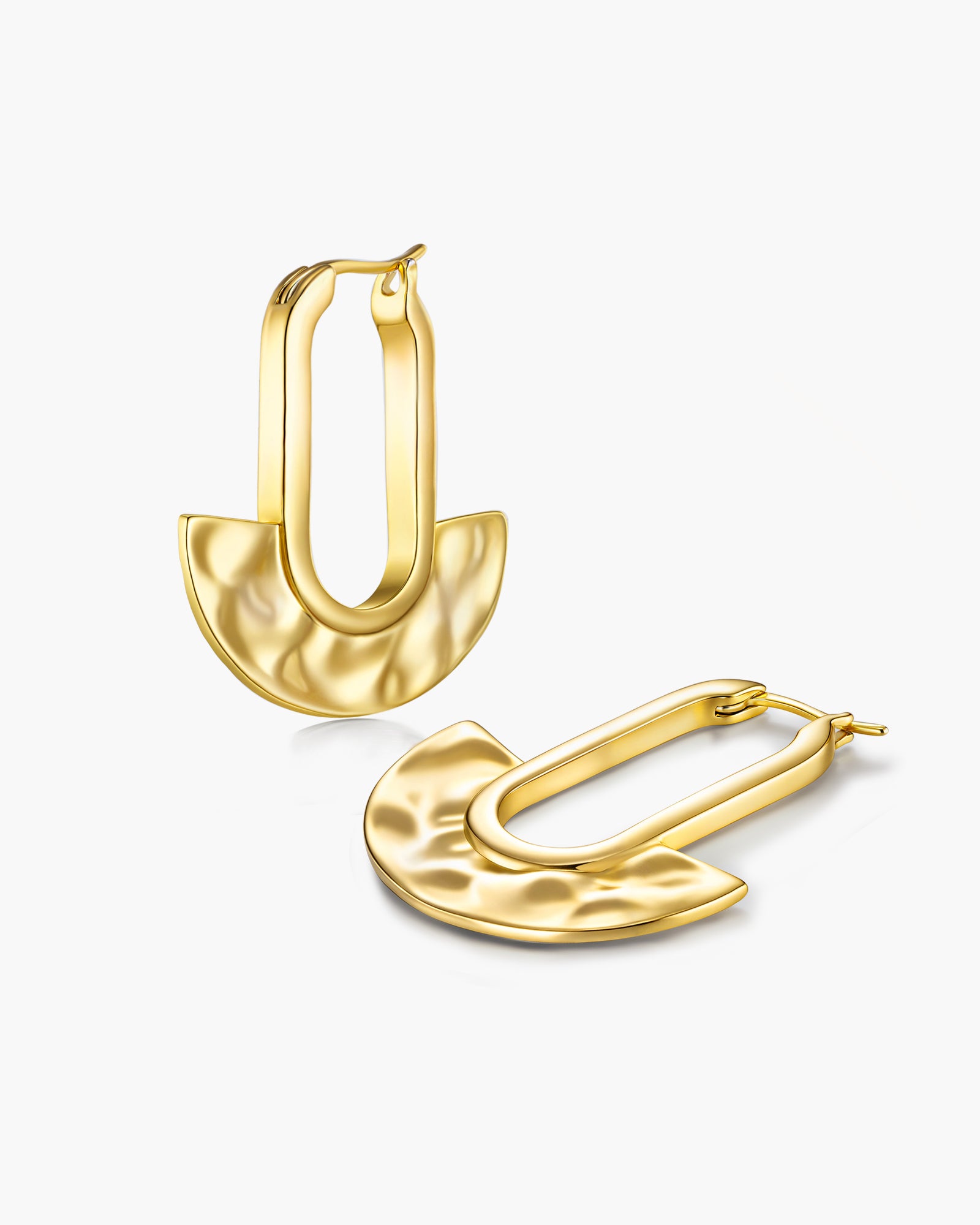 Irregular Geometric Hammered Dangle Earrings - Gold Plated