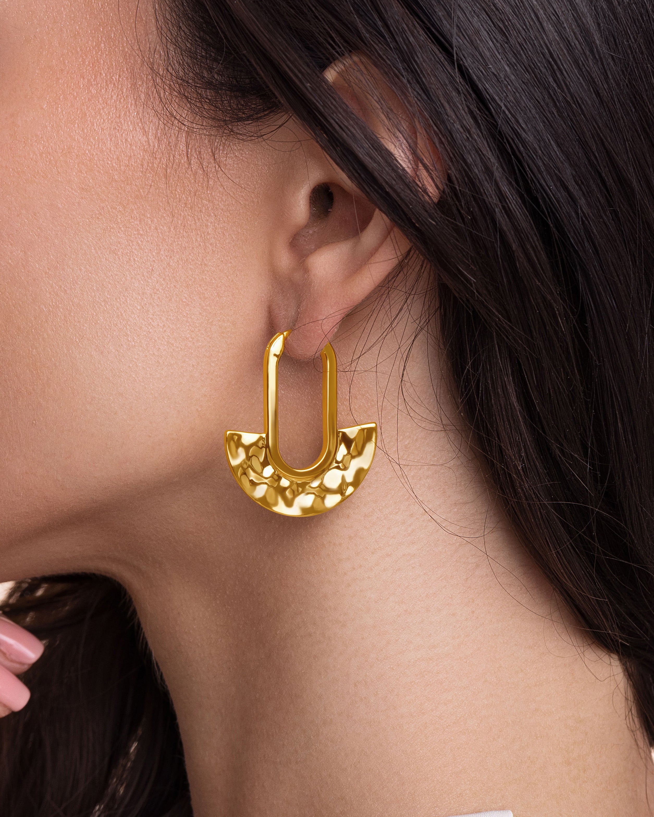Irregular Geometric Hammered Dangle Earrings - Gold Plated