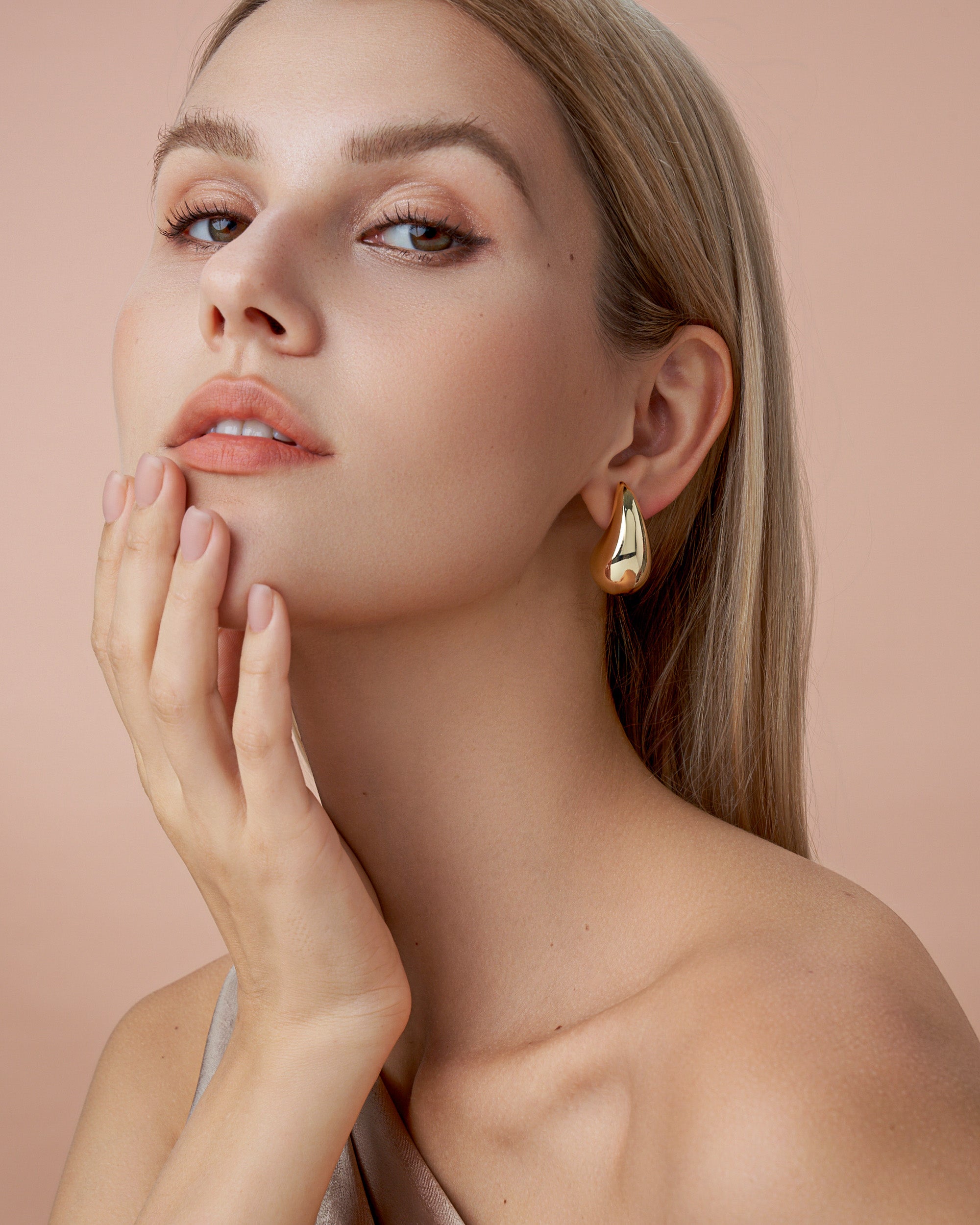 Gold Tear Drop Stud Earrings - Large