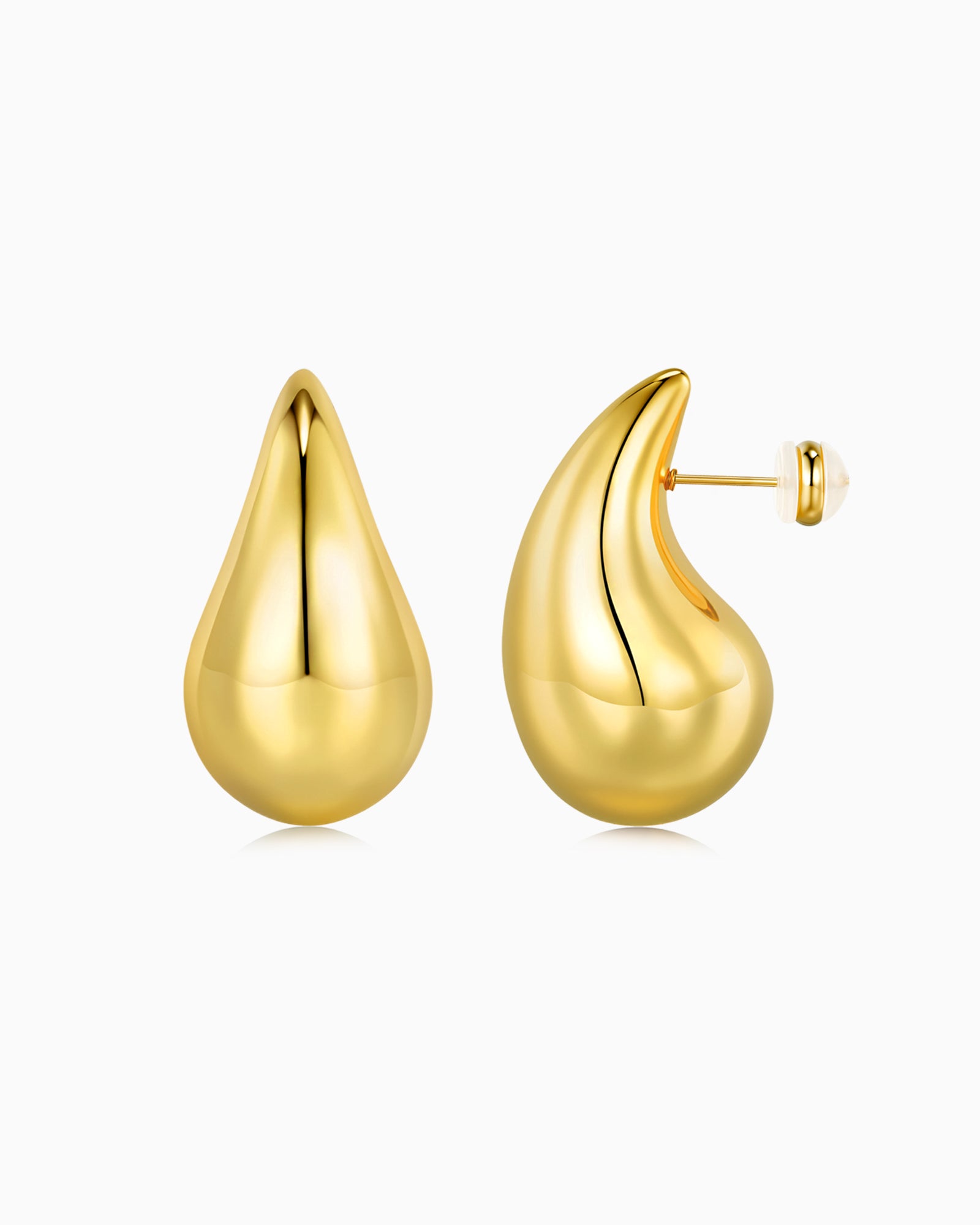 Gold Tear Drop Stud Earrings - Large
