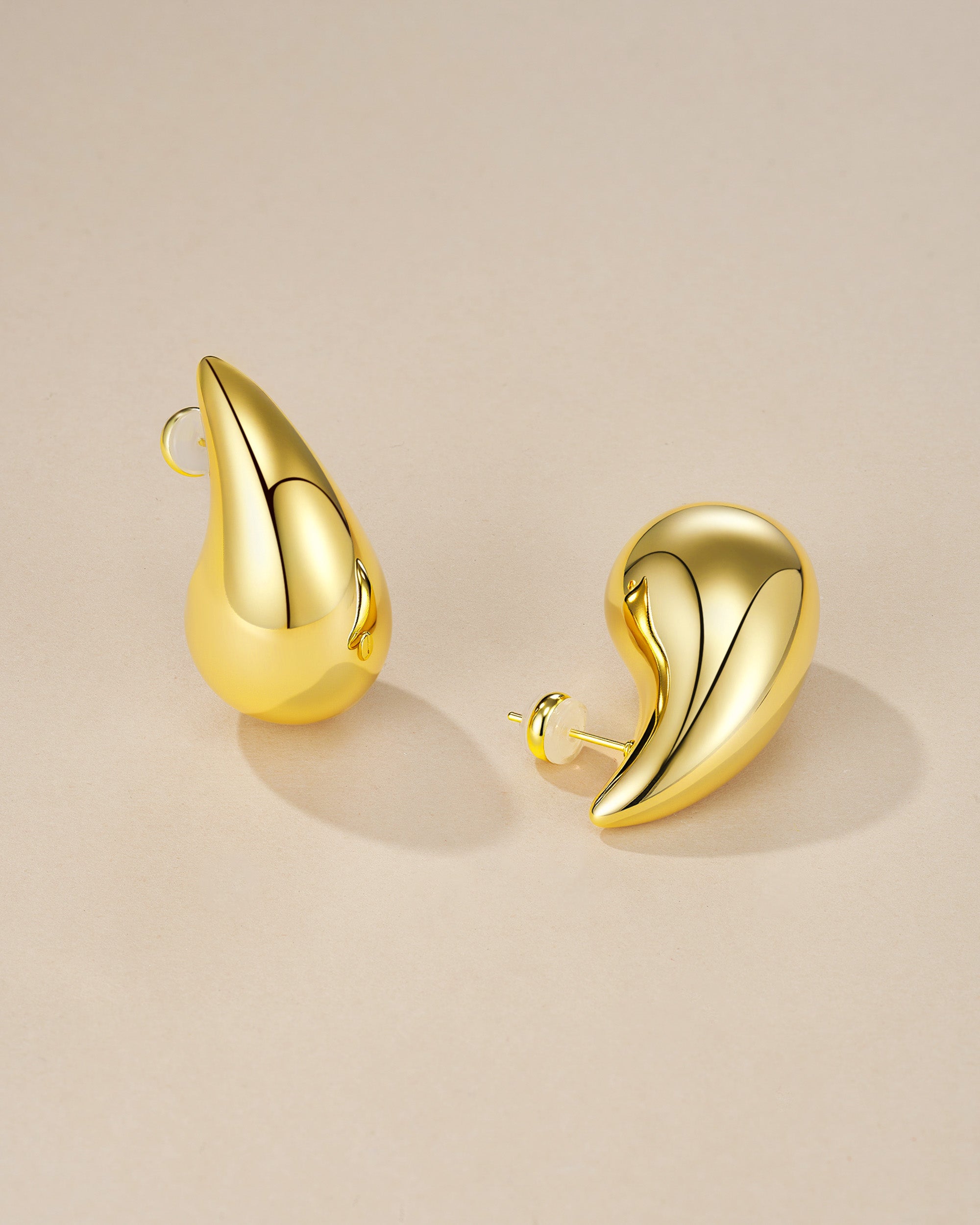 Gold Tear Drop Stud Earrings - Large