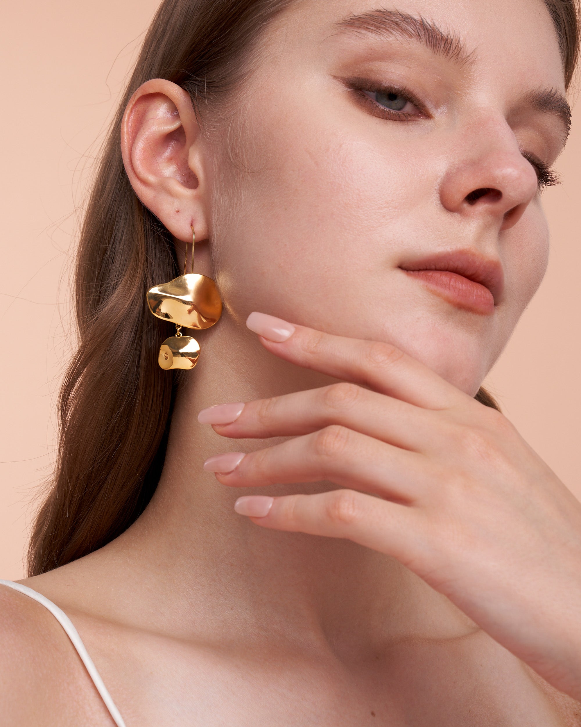 Abstract Drop Hook Earrings In Gold Tone Irregular Design