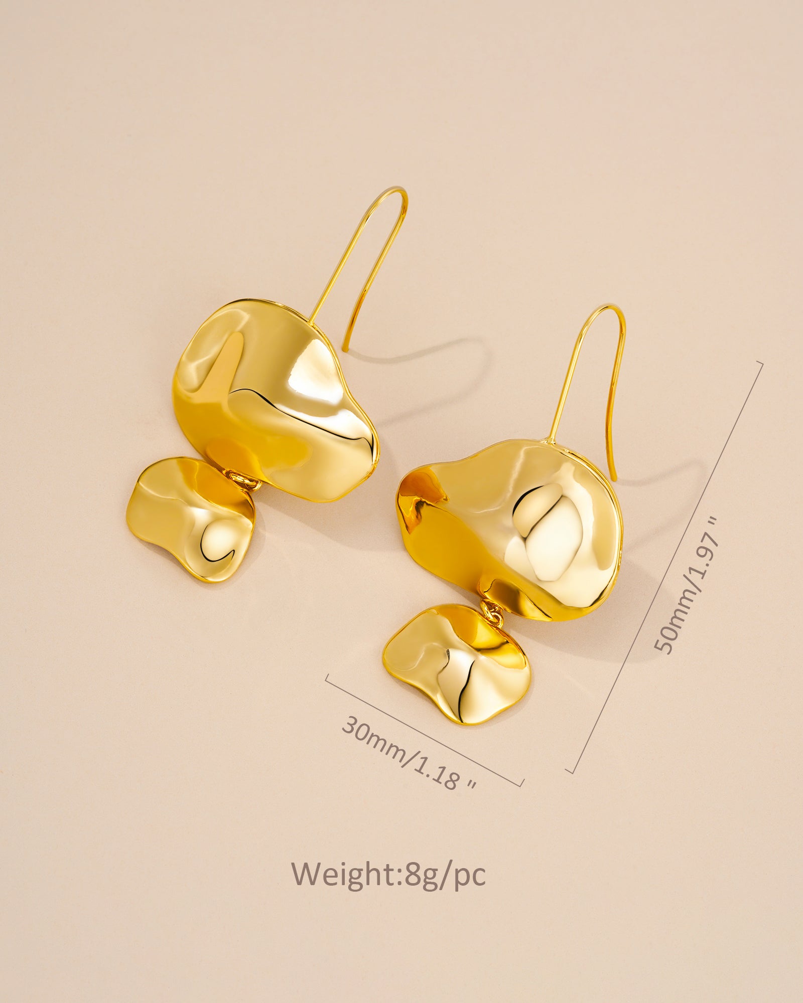 Abstract Drop Hook Earrings In Gold Tone Irregular Design