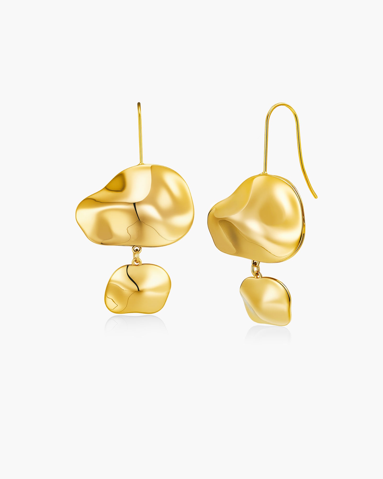 Abstract Drop Hook Earrings In Gold Tone Irregular Design