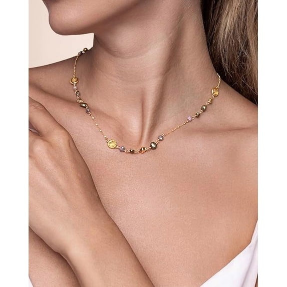 SNGIA 18K Gold Plated Multicolor Natural Stone Beaded Choker Necklace for Women, Adjustable