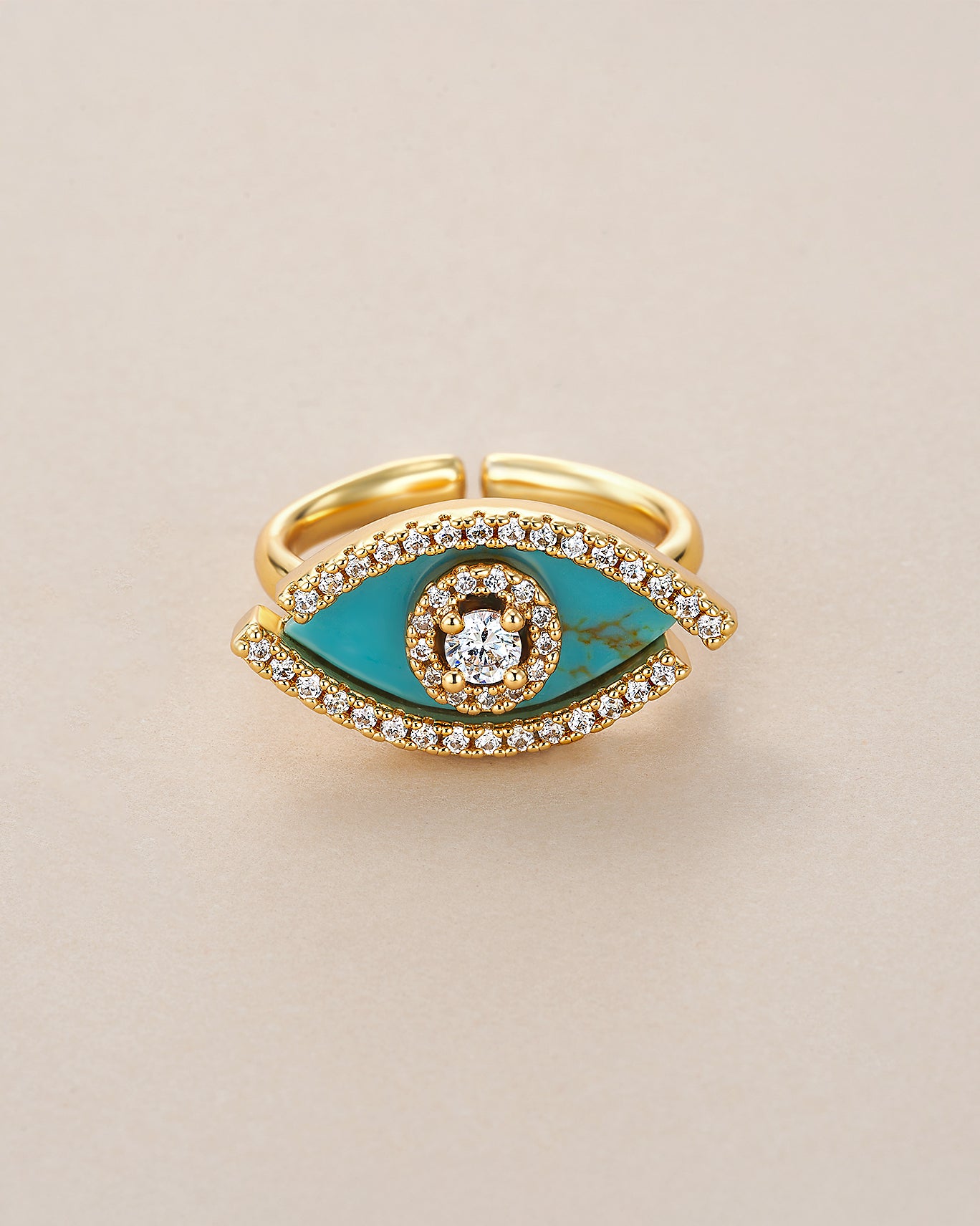 Turquoise Stone Evil Eye Ring with CZ