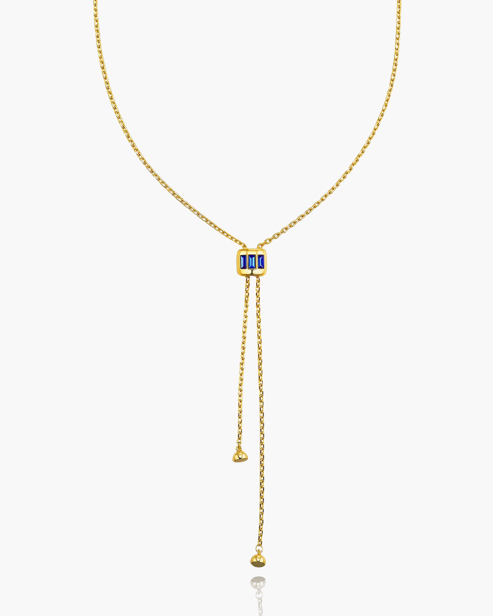 Gold Sapphire Pendant Lariat Necklace