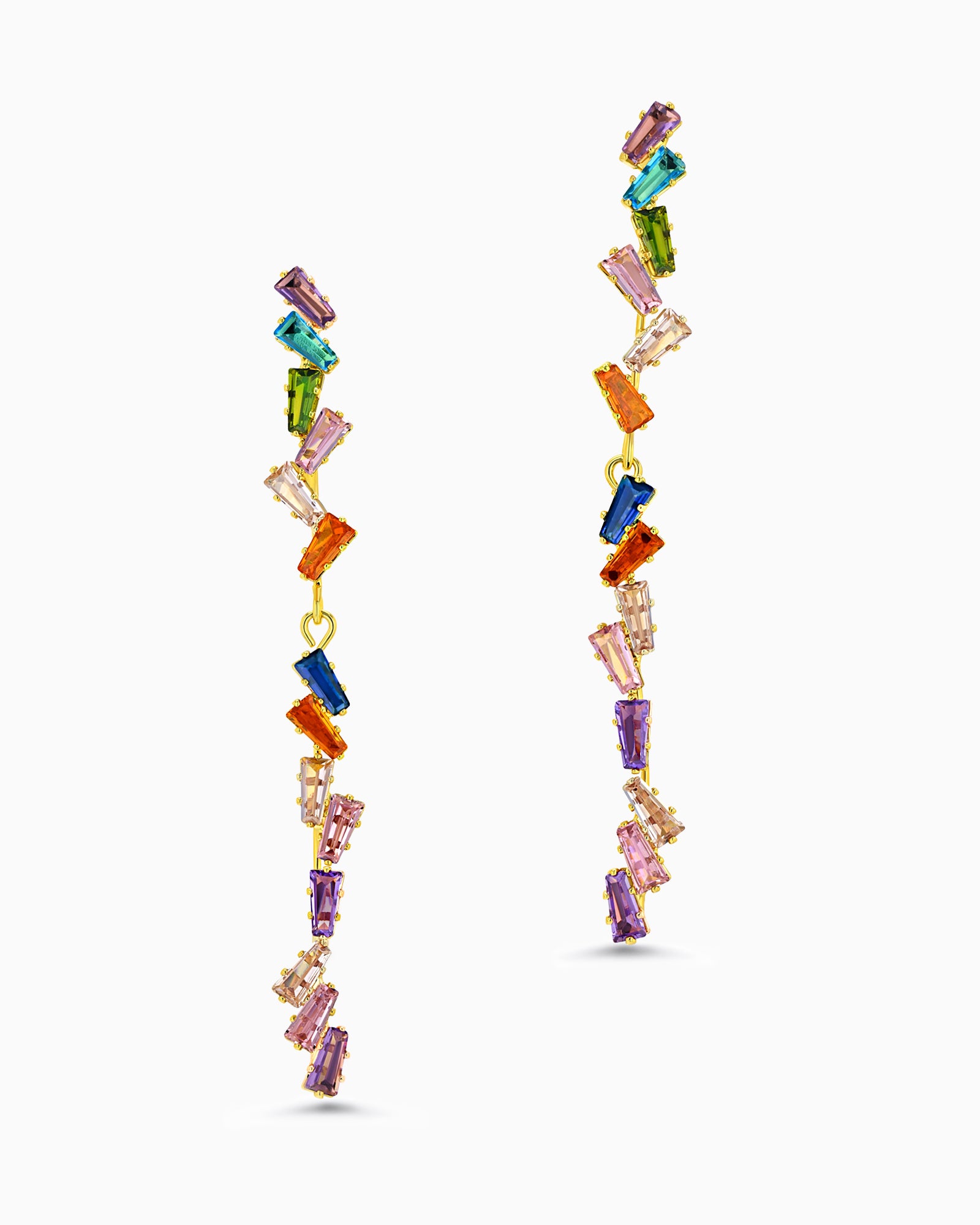 Linea Colorful Baguette CZ Dangle Earrings