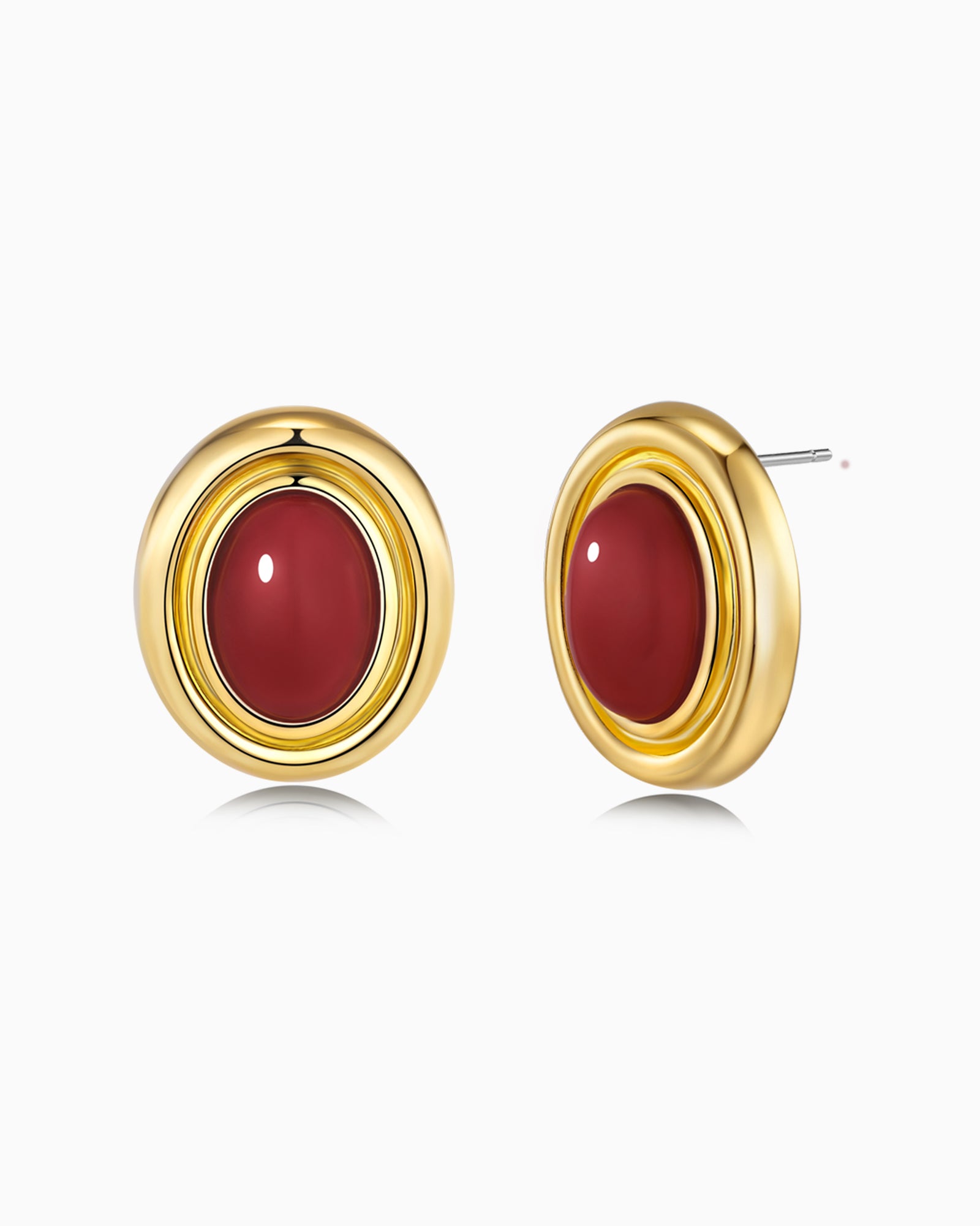 Gold Maroon Burgundy Enamel Chunky Stud Earrings