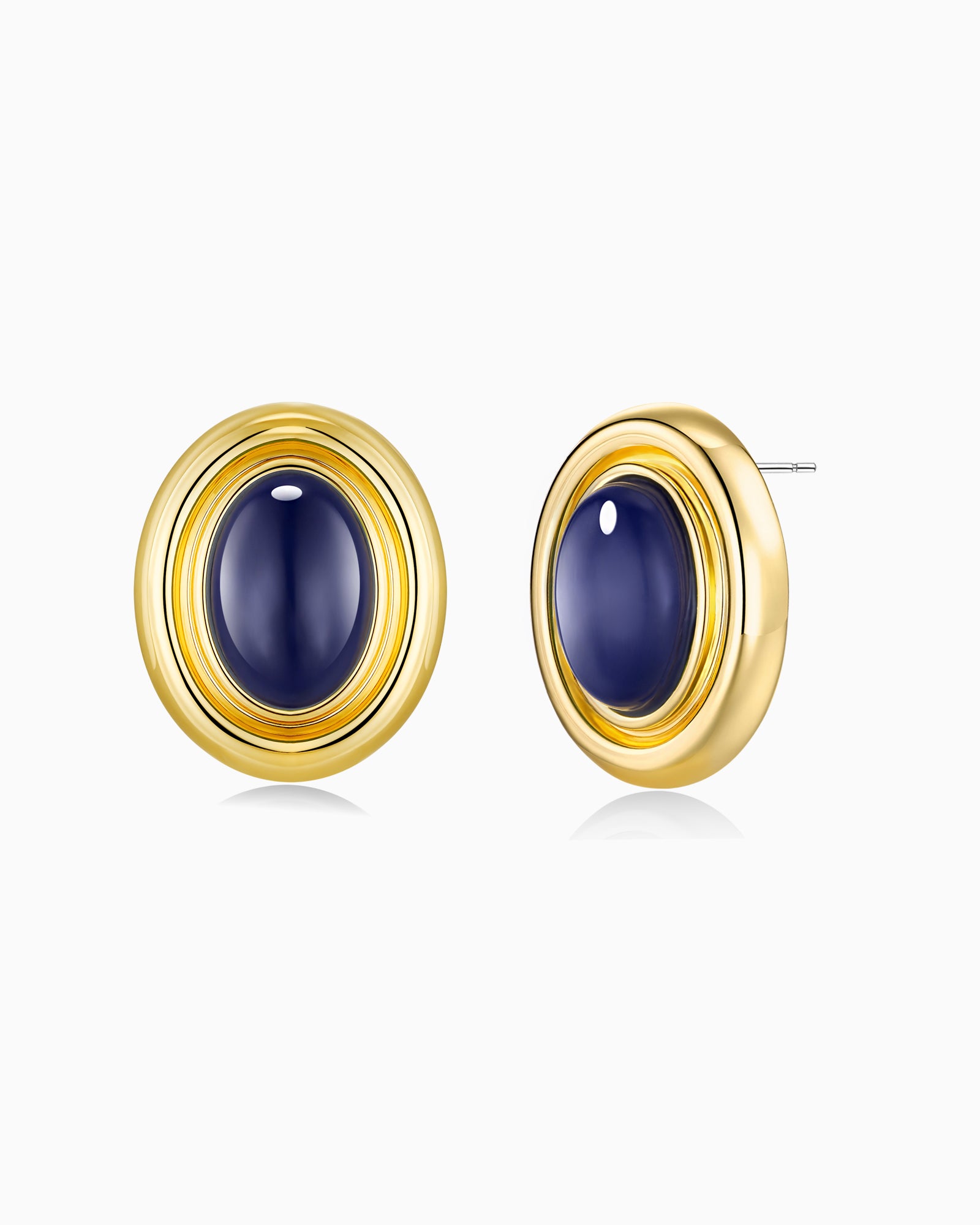 Gold Green Navy Blue Enamel Chunky Stud Earrings
