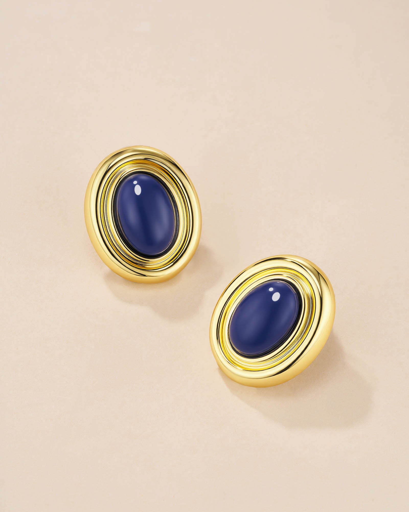 Gold Green Navy Blue Enamel Chunky Stud Earrings