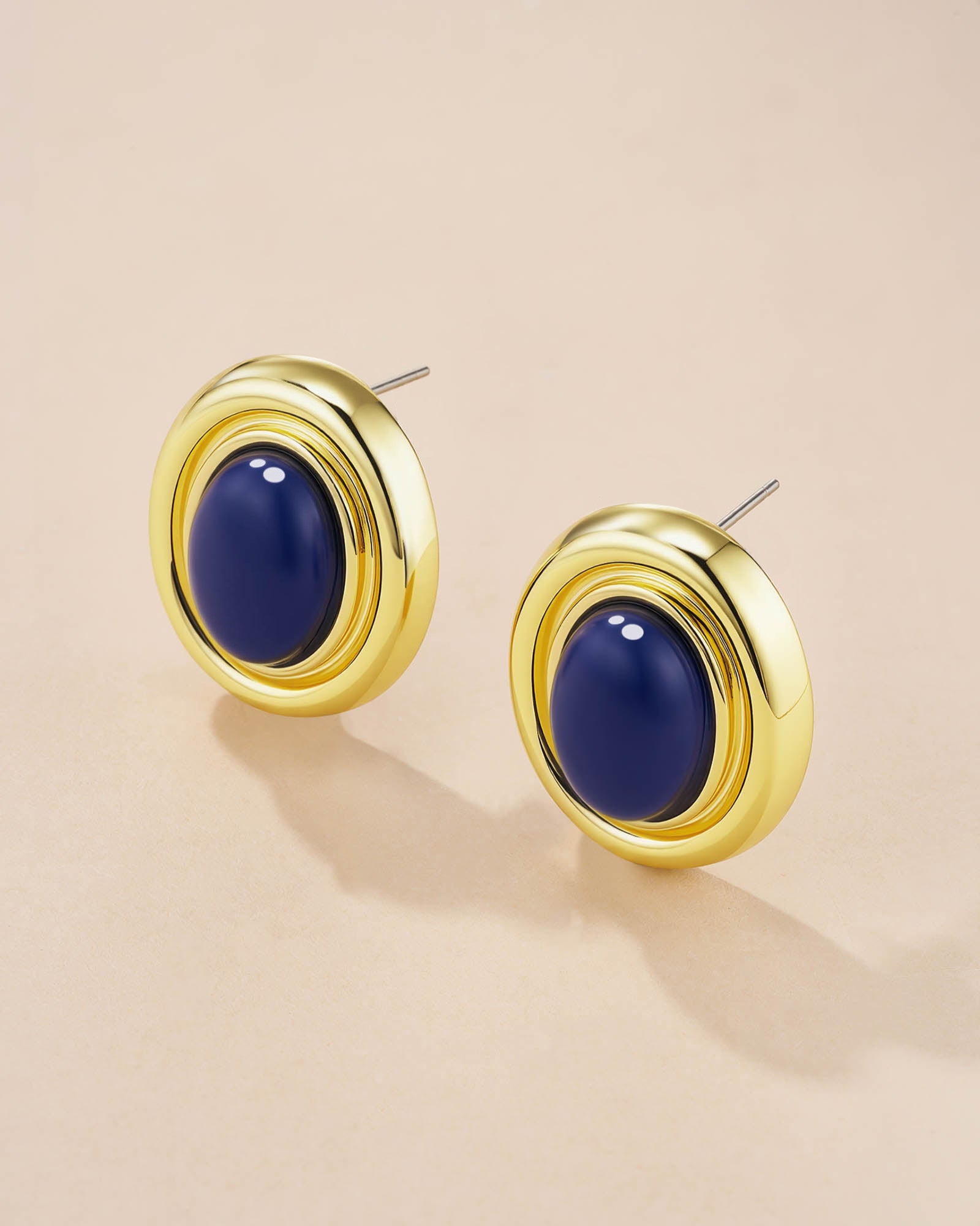 Gold Green Navy Blue Enamel Chunky Stud Earrings