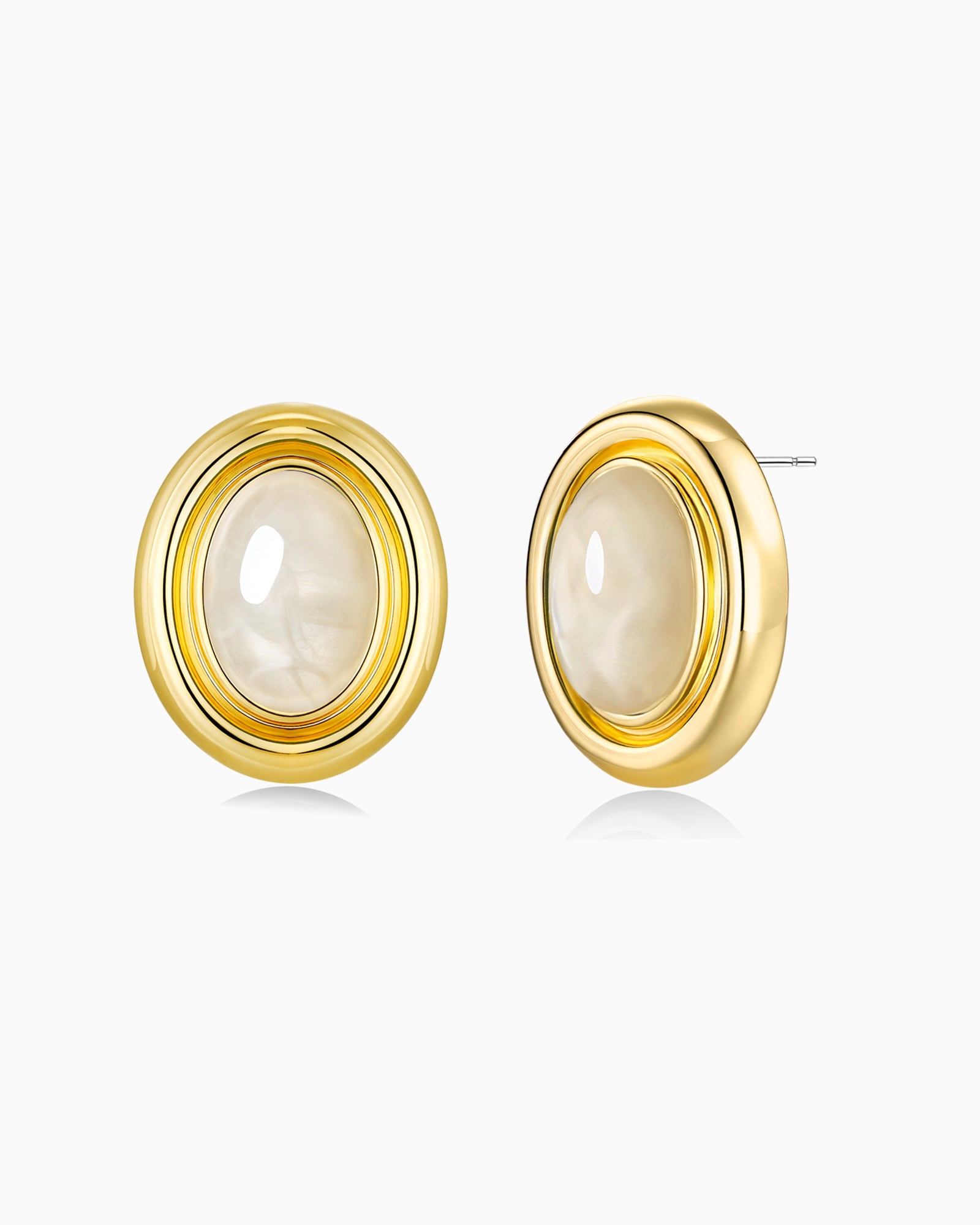 Gold White Cotton Enamel Stone Chunky Stud Earrings