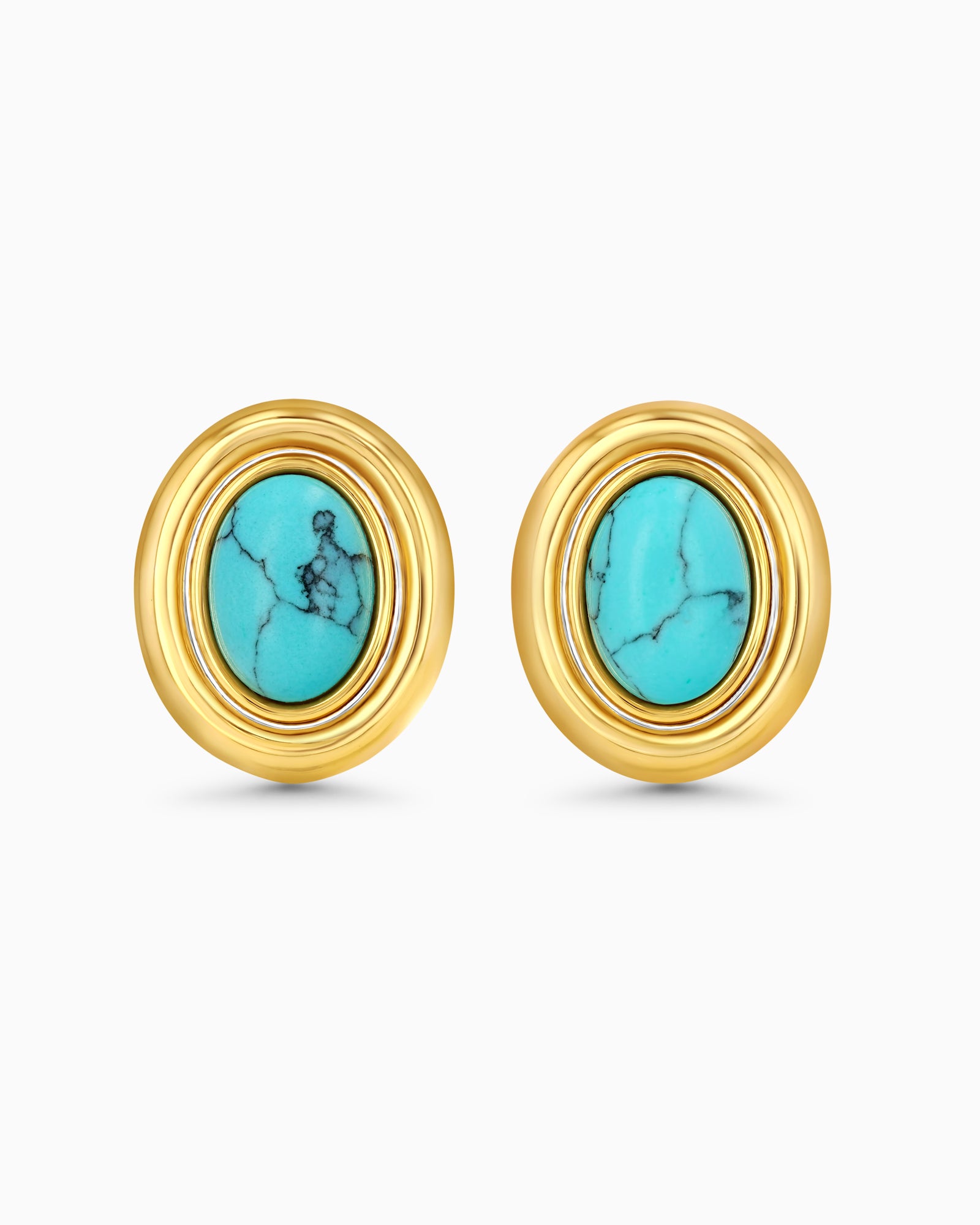 Gold Turquoise Stone Chunky Stud Earrings