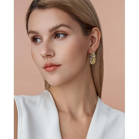 SNGIA 18K Gold Plated Chunky Twisted Open Hoop Earrings for Women with Sapphire Accent