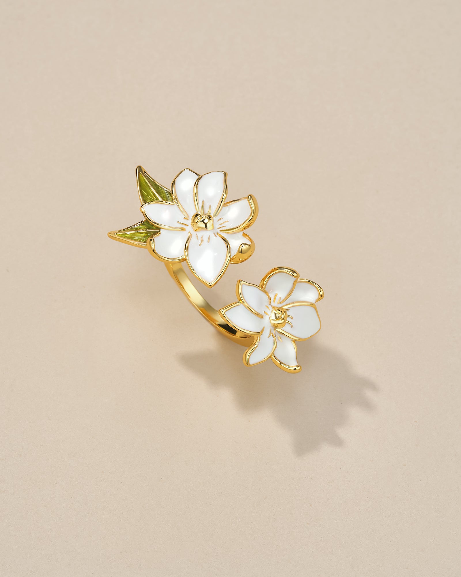 Floral Leaf Enamel Adjustable Ring
