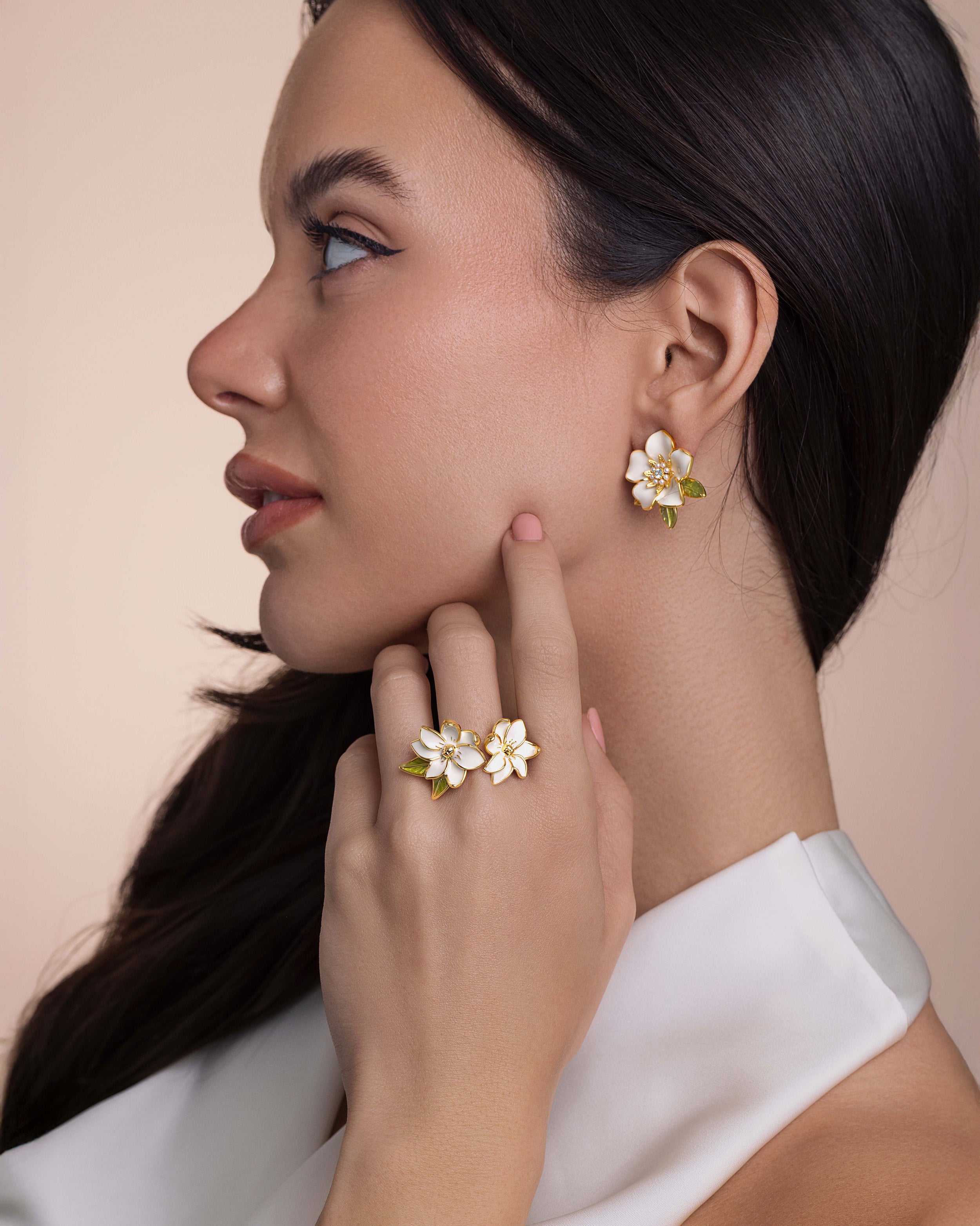 Floral Leaf Enamel Adjustable Ring