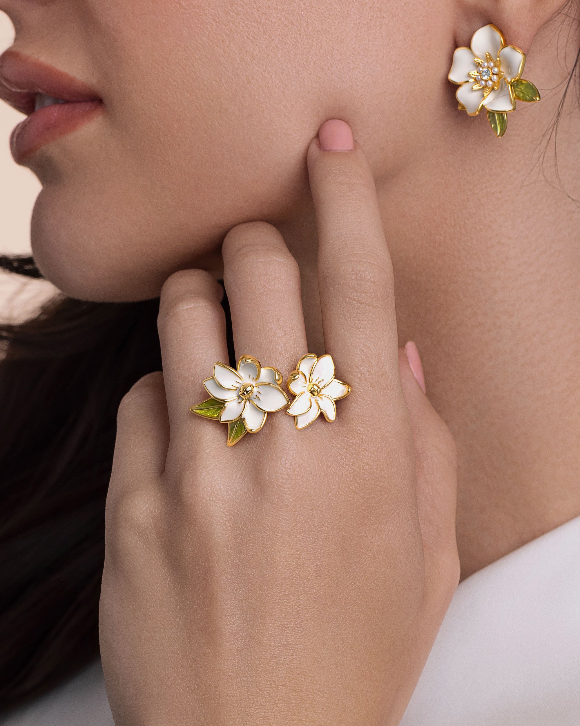 Floral Leaf Enamel Adjustable Ring