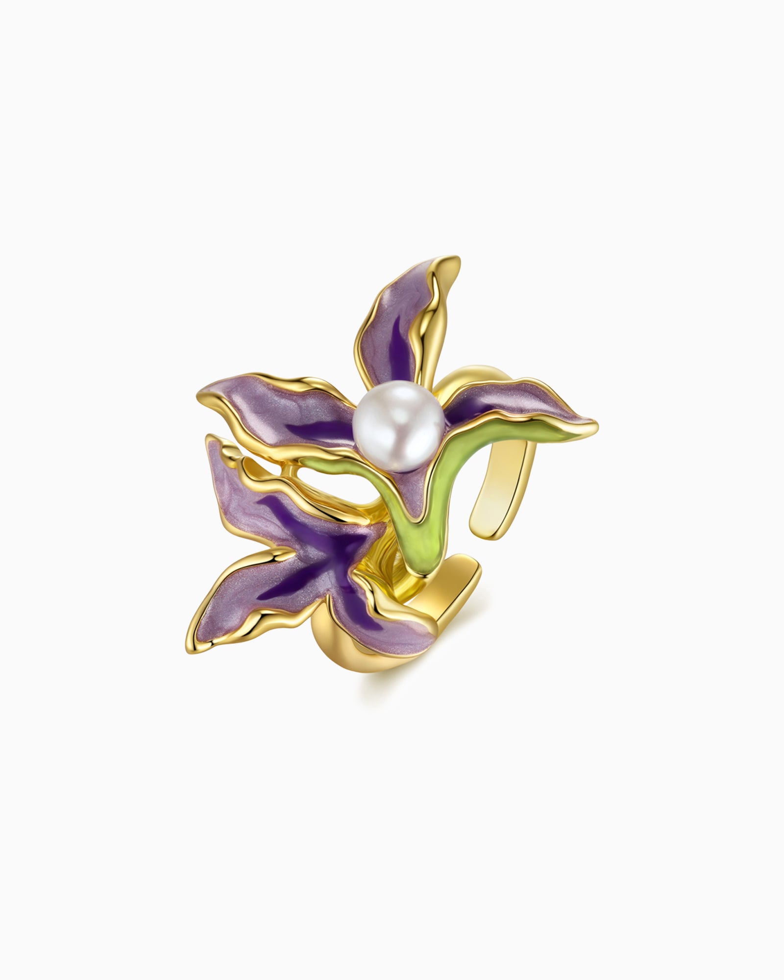 Purple Enamel Floral Adjustable Ring