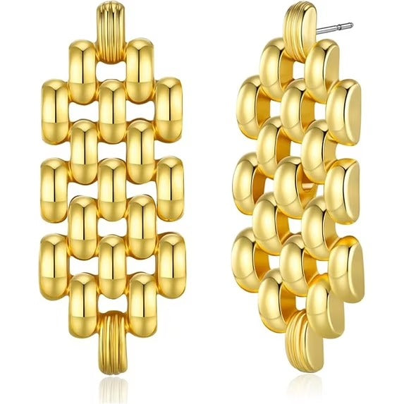 18K Gold Plated Chunky Chain Link Drop Earrings for Women Bold Statement Dangle Jewelry