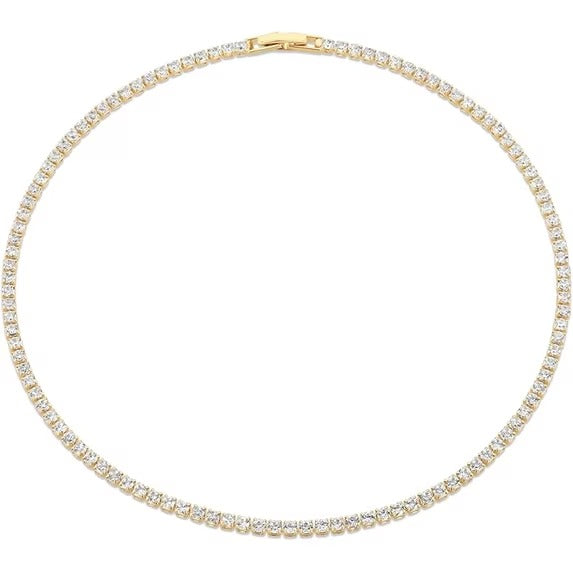 18K Gold Plated Cubic Zirconia Tennis Choker Necklace for Women, Statement Wedding Jewelry