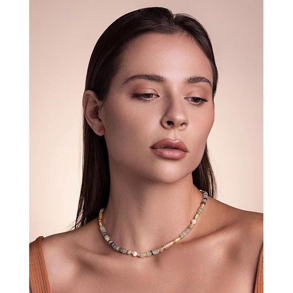 SNGIA 18K Gold Plated Multicolor Natural Stone Beaded Adjustable Choker Necklace for Women