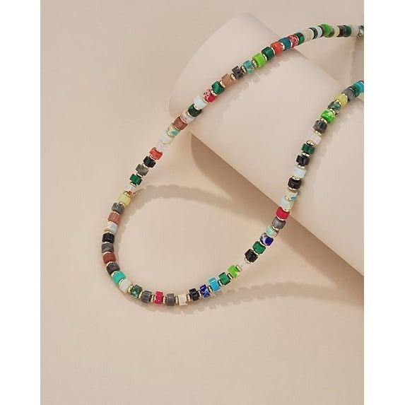 SNGIA Multicolor Beaded Choker Necklace with Gold Tone Lobster Clasp and Adjustable Chain