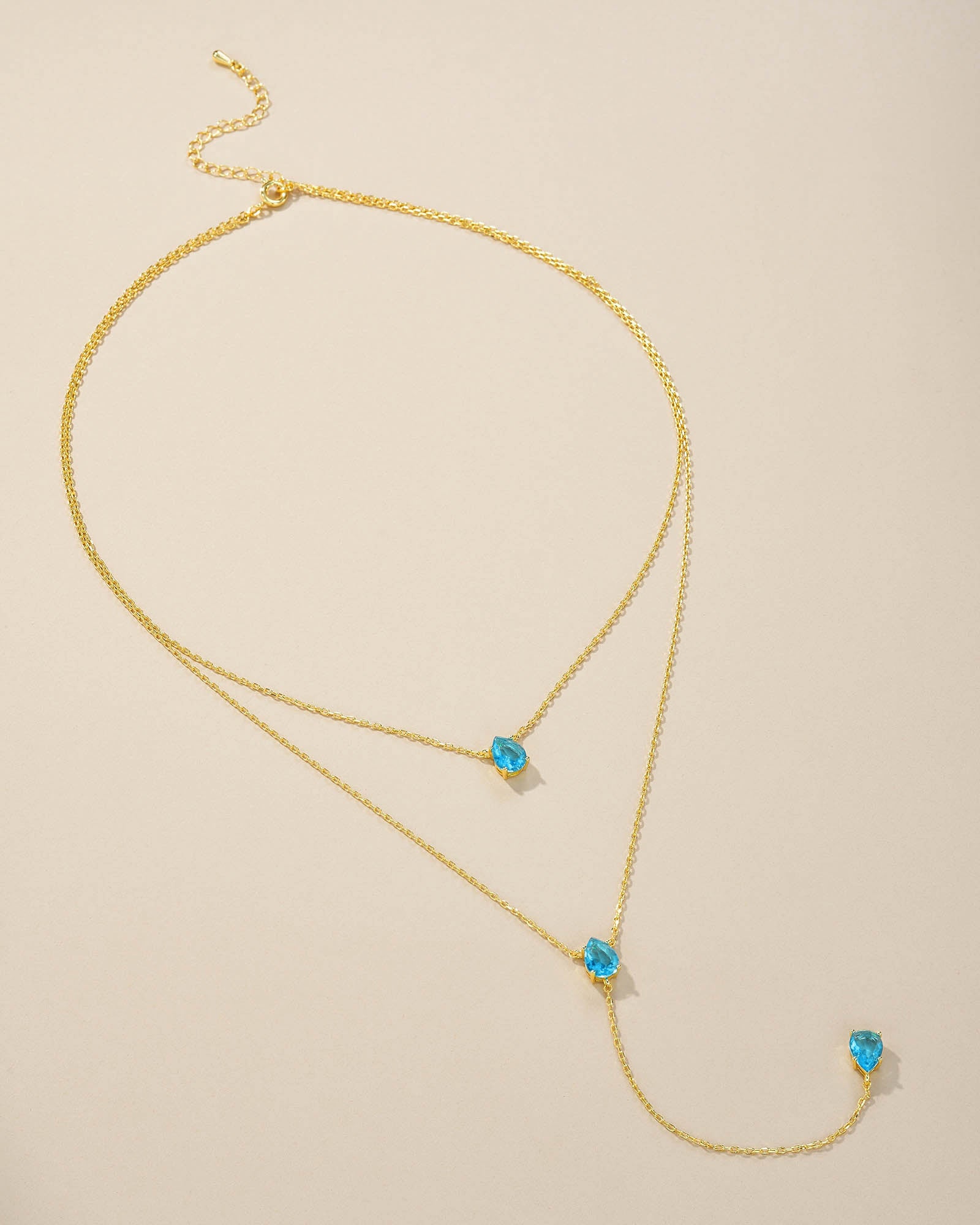 Triple Layer Stacking Necklace In Gold Tone Teal Topaz Style