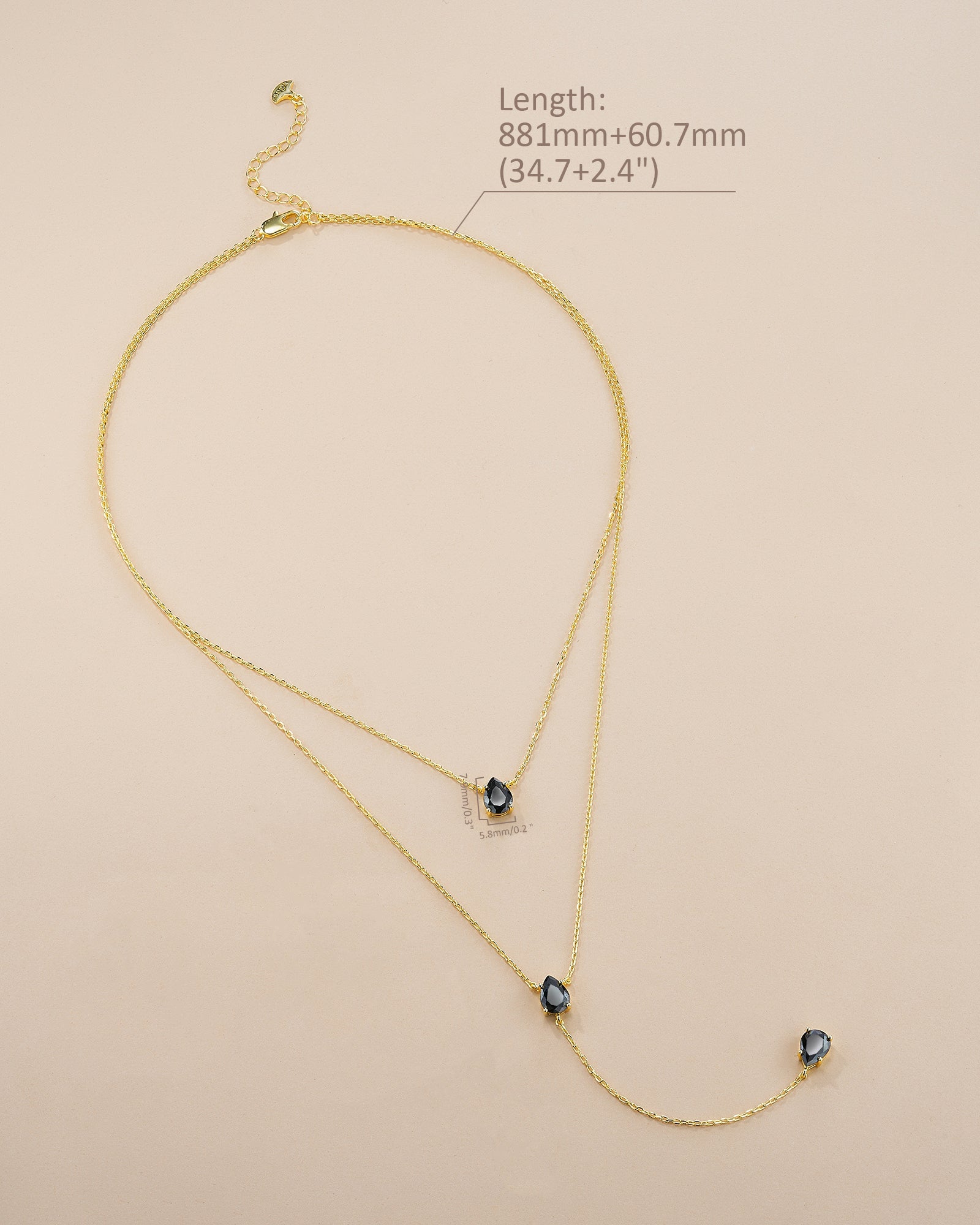 Gold Triple Layered Stacking Black Gemstone Necklace